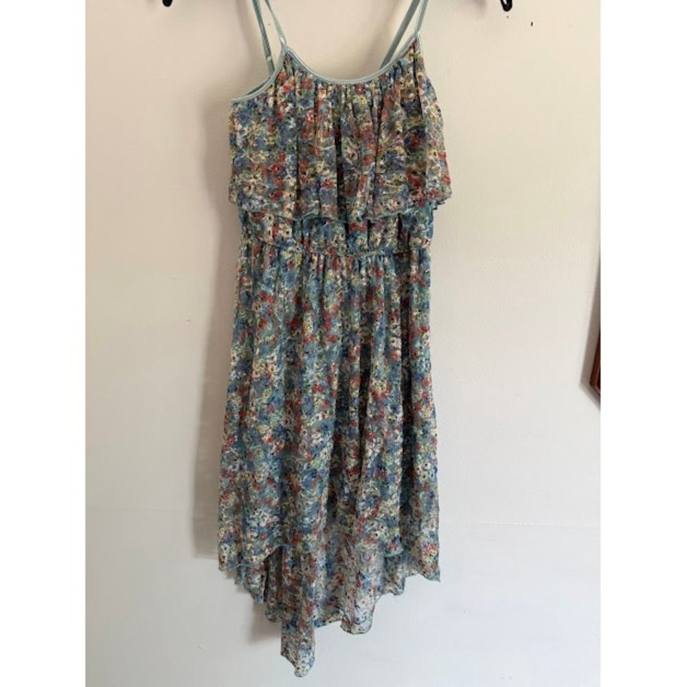 Boho Love Reign High Low Dress Women S Blue Floral Lace Ruffle Popover Strappy